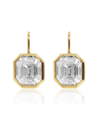 Bezel Set Emerald Cut Simulated Diamond Earrings