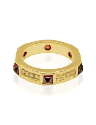 Classic Gold Bead & Pyramid Gemstone Band
